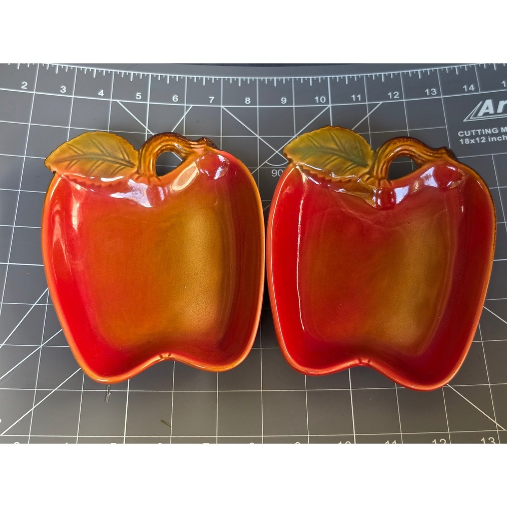 Vintage Ceramic Red Apple Shaped Serving Dishes Set of 2 Harvest Fall Decor